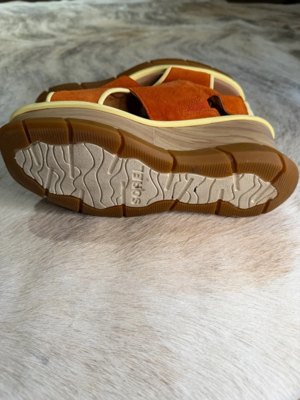 Sorel Kinetic Impact Slingback Sandals Orange Suede Platform Size 6